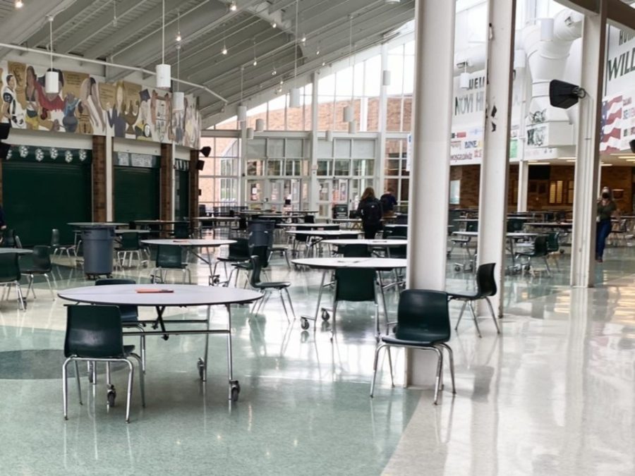 The+school+cafeteria%2C+where+Student+Council+usually+hosts+homecoming+festivities%2C+is+empty+due+to+the+virtual+nature+of+Hoco+this+year.