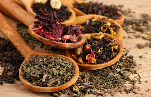 A picture of various loose-leaf teas, courtesy of Lets Do Tea https://letsdotea.com/blogs/news/the-health-benefits-of-tea 